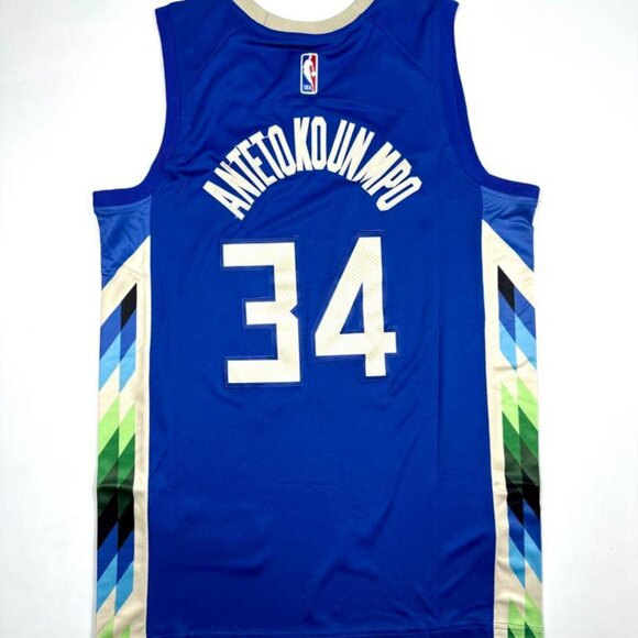 Nike Giannis Antetokounmpo #34 Milwaukee Bucks Blue City Adult Stitched Jersey - Picture 2 of 8